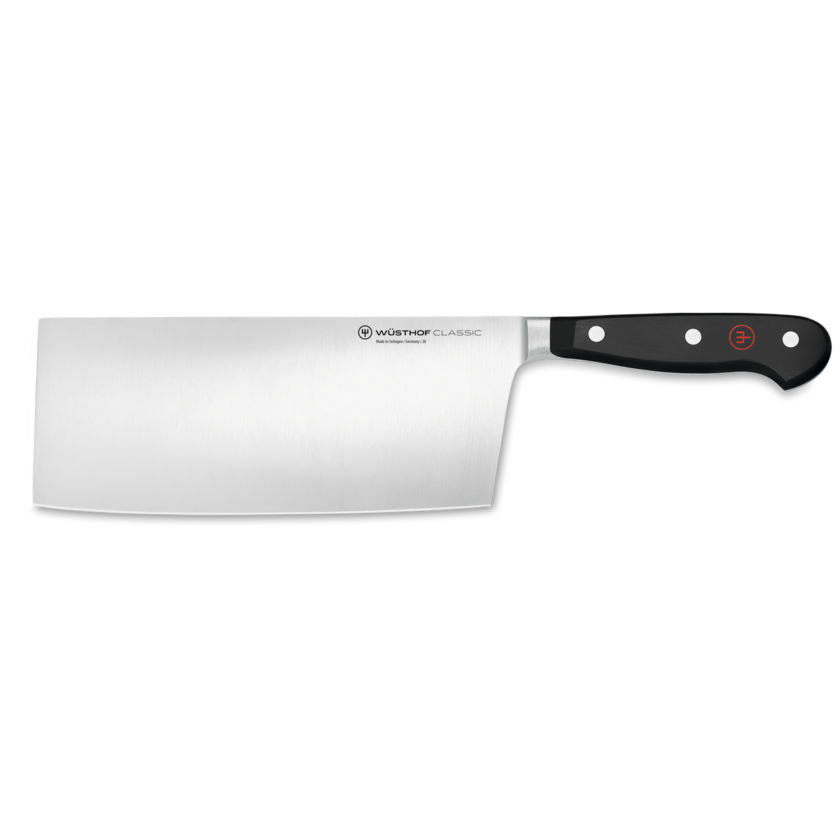 Classic 2-Piece Asian Knife Set featuring a forged German cleaver with a high-carbon stainless steel blade and a black ergonomic handle with three rivets.