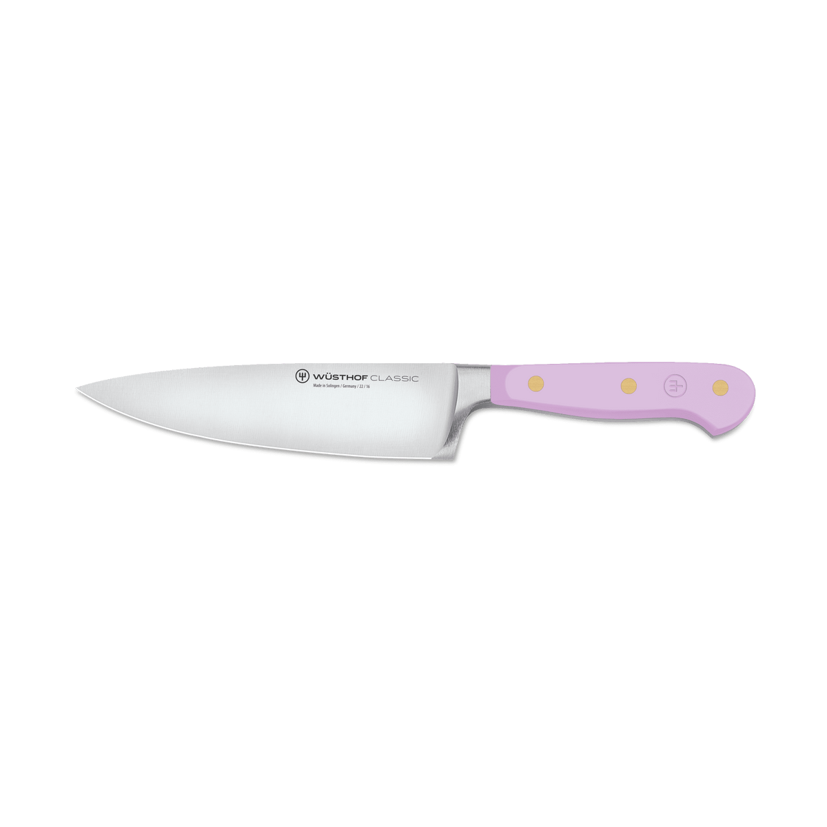 Classic 2-Piece Knife Set - Purple Yam featuring a forged German stainless steel chef’s knife with a purple yam-colored ergonomic handle and brass rivets.