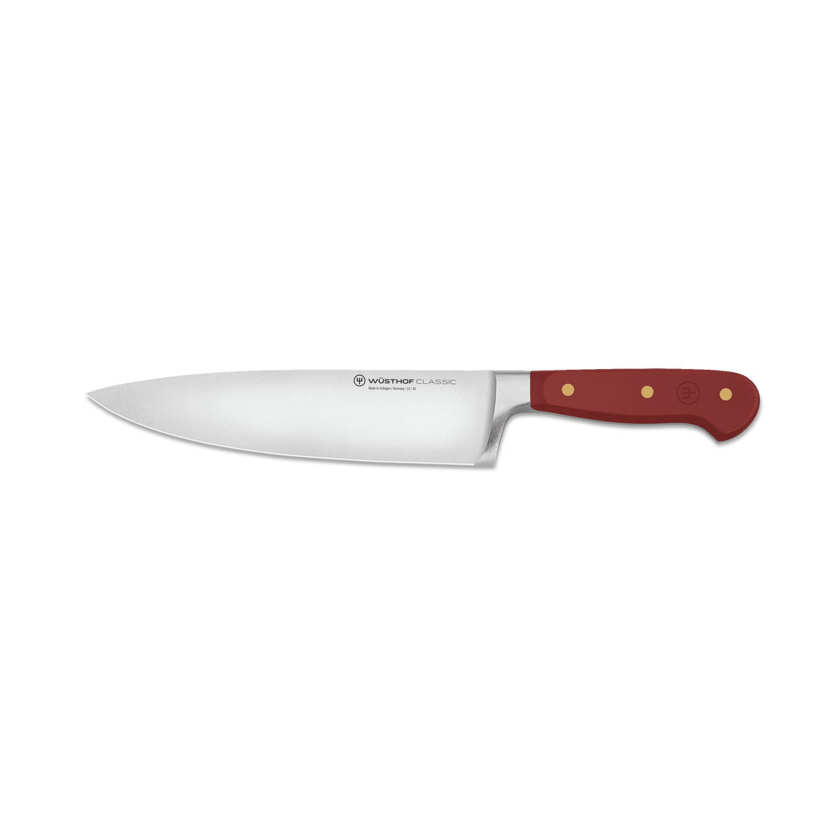 Classic 3-Piece Essential Knife Set - Tasty Sumac featuring a forged German chef’s knife with a sharp stainless steel blade and ergonomic sumac-colored handle with brass rivets.