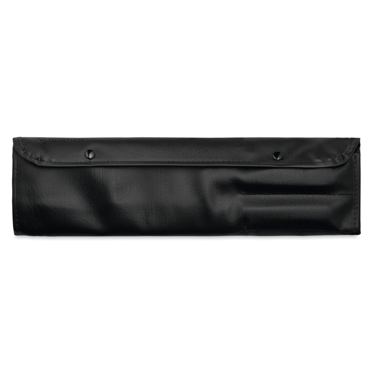 Gourmet 6-Piece Chef's Starter Knife Set foldable black leather carrying case with secure snap closures for safe and organized kitchen knife storage.