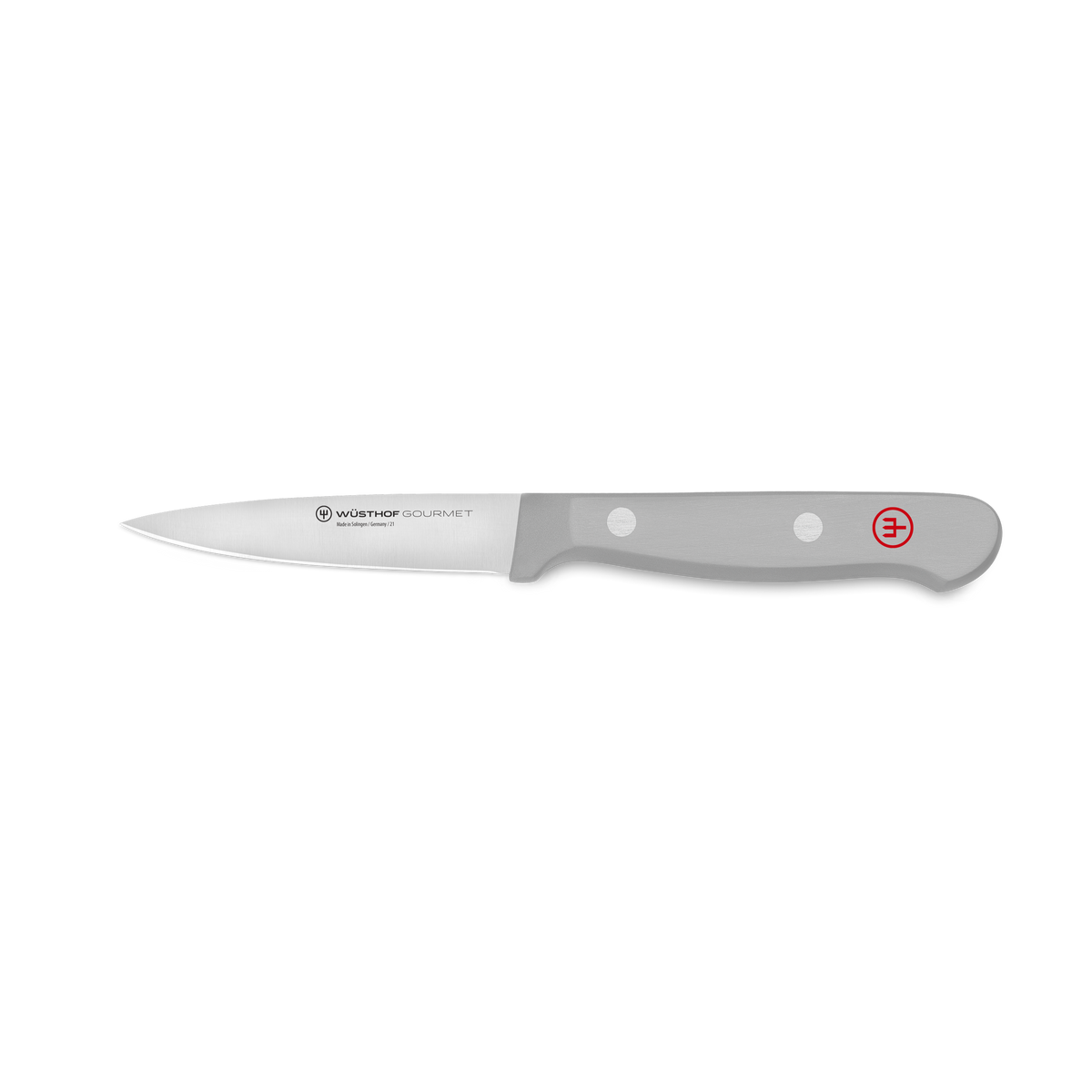Gourmet 3-Piece Prep Set featuring a forged German paring knife with a gray ergonomic handle and polished rivets for precise kitchen tasks.
