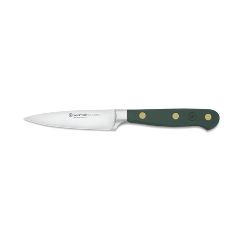 Knife with a green handle on a white background