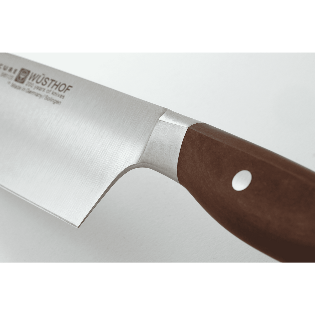 Epicure 6" Chef's Knife with a polished German steel blade and a smooth wooden handle secured by a single rivet for precision cutting.