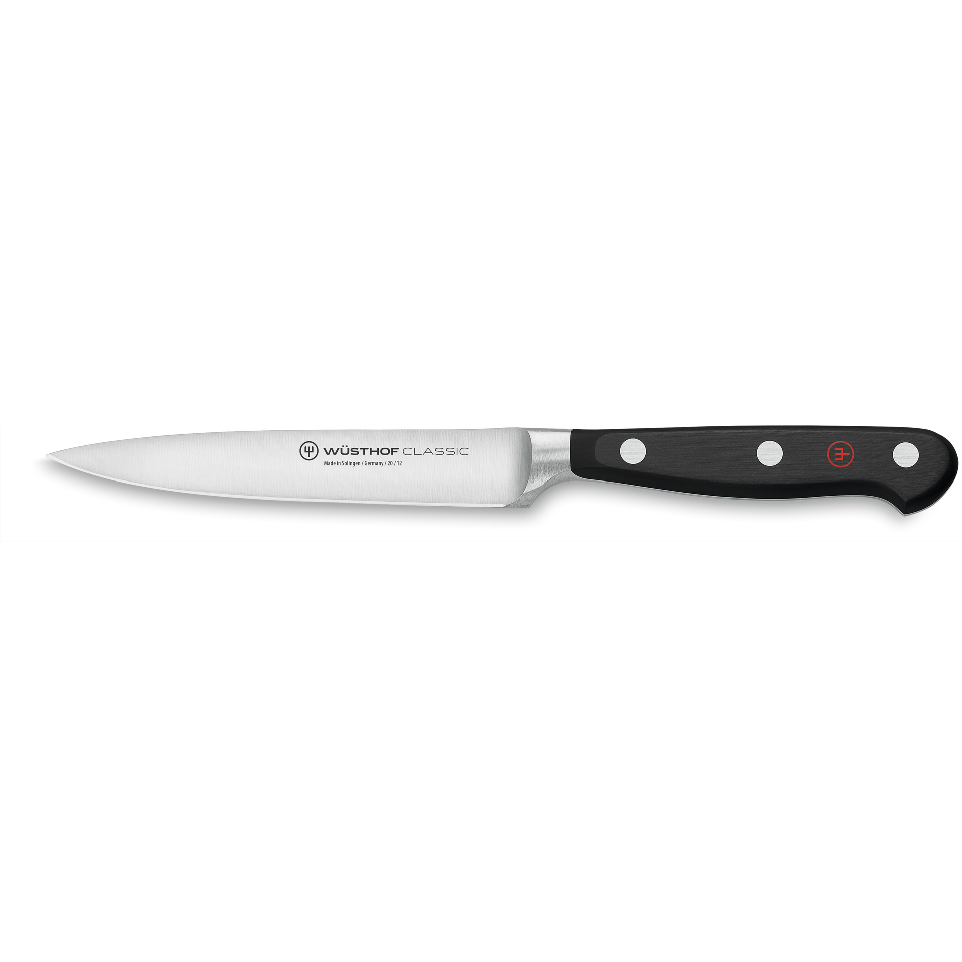 Classic 4 1/2" Utility Knife with a forged German steel blade and a durable black handle featuring three rivets for balanced control and precise cutting.