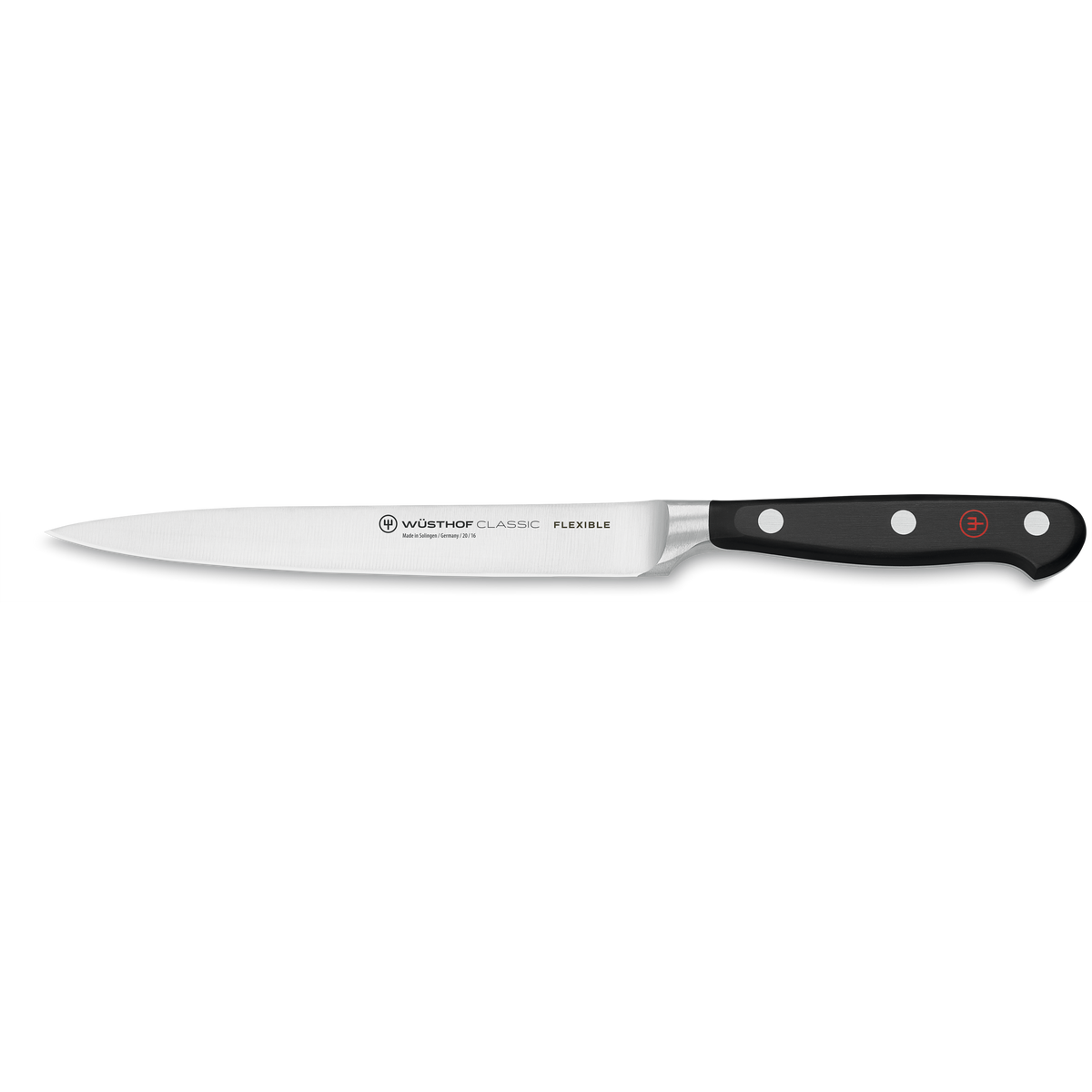 Classic 6" Flexible Fish Fillet Knife with a slim, flexible forged German stainless steel blade and a black triple-riveted handle for precise fish filleting.