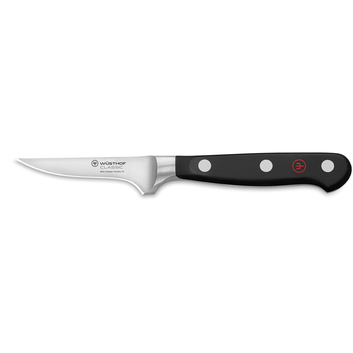 Classic 2 3/4" Trimming Knife with a sharp, curved stainless steel blade and a triple-riveted ergonomic black handle for precision cutting.