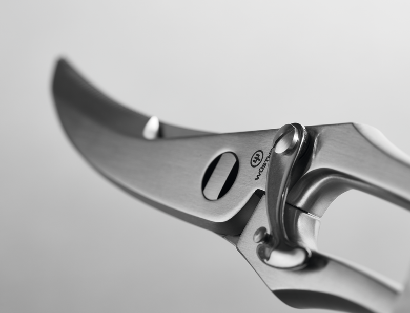 9" Stainless Steel Poultry Shears with precision curved blades and a secure locking mechanism, crafted from durable polished stainless steel.