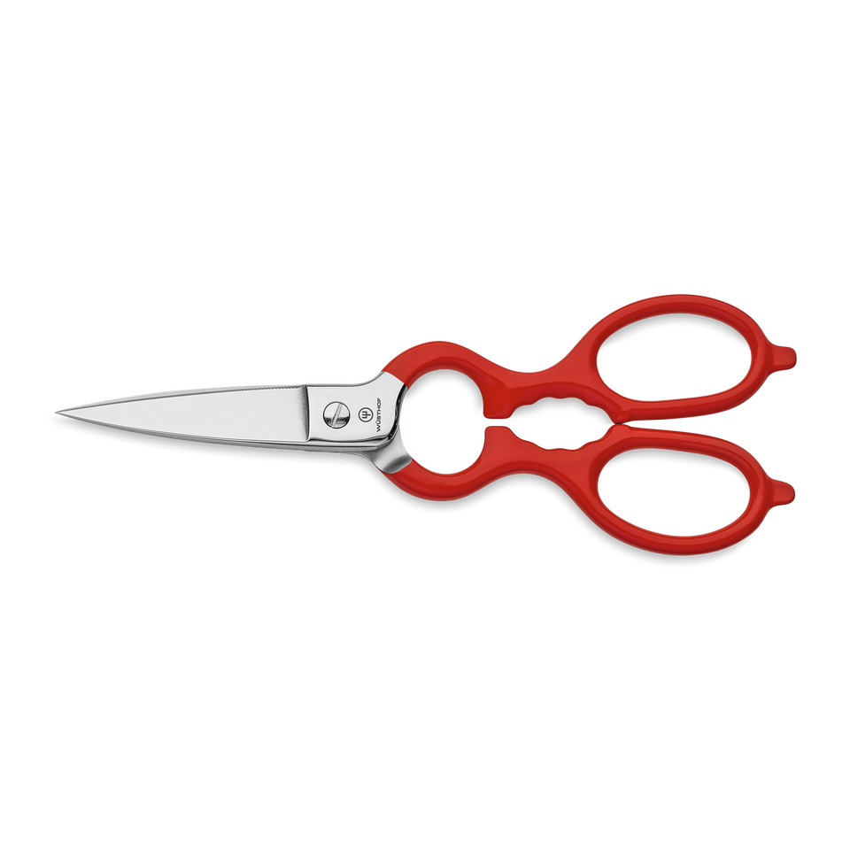 Stainless Kitchen Shears with Synthetic Grips featuring sharp stainless steel blades and bright red ergonomic handles for durable and comfortable kitchen use.