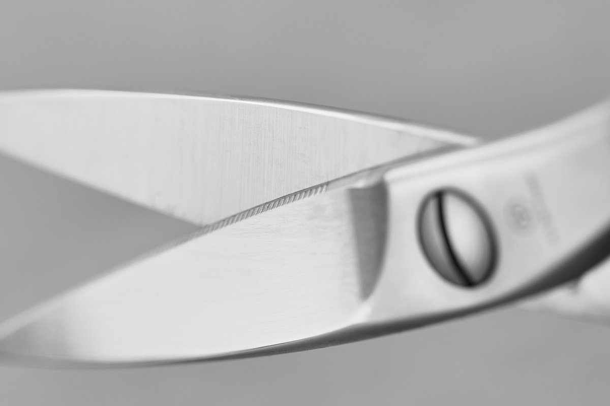 Brushed Stainless Kitchen Shears with durable brushed steel blades and a sturdy screw joint for reliable, precise cutting in the kitchen.