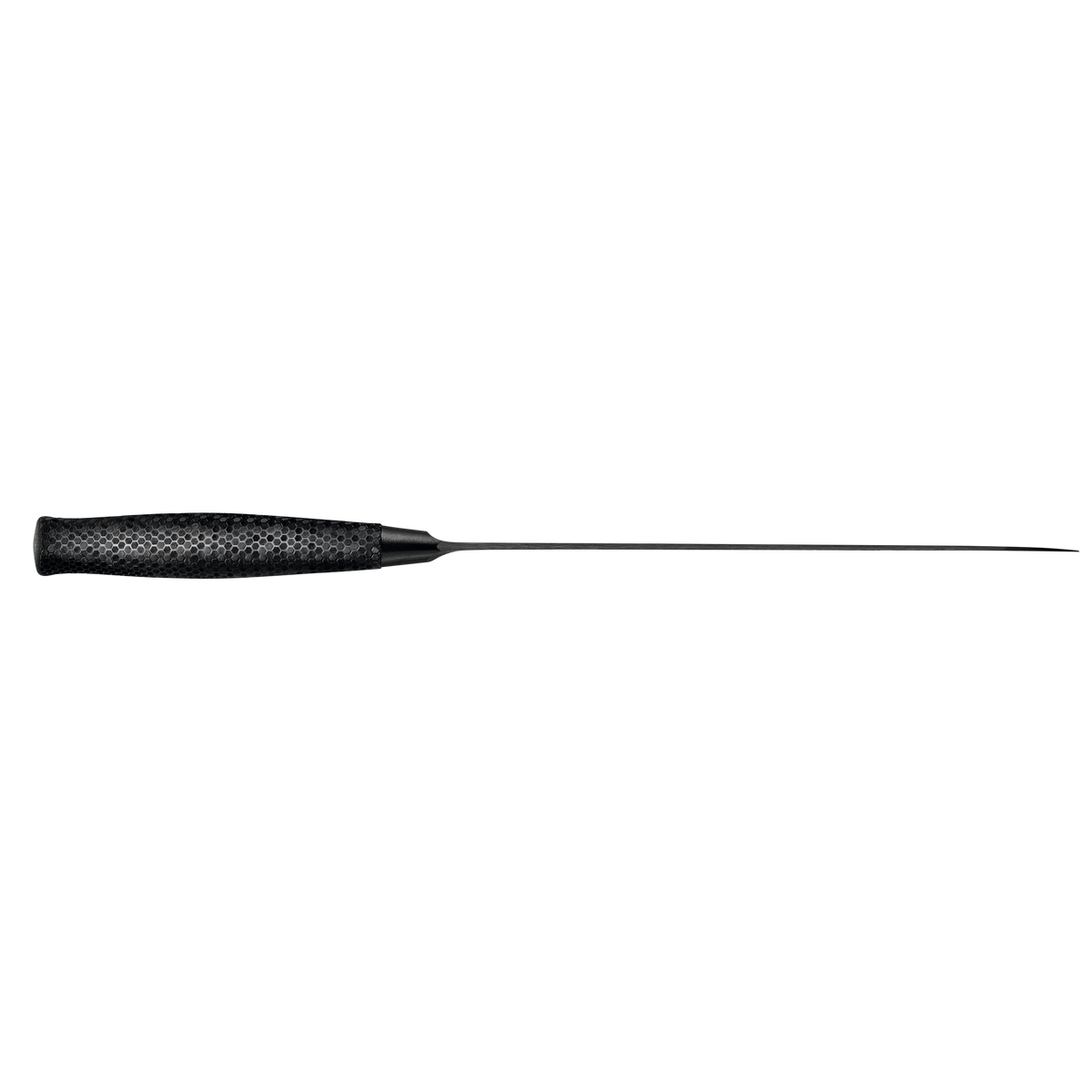 Performer 9" Precision Double-Serrated Bread Knife featuring a slim forged blade with a textured black ergonomic handle for enhanced grip and control.