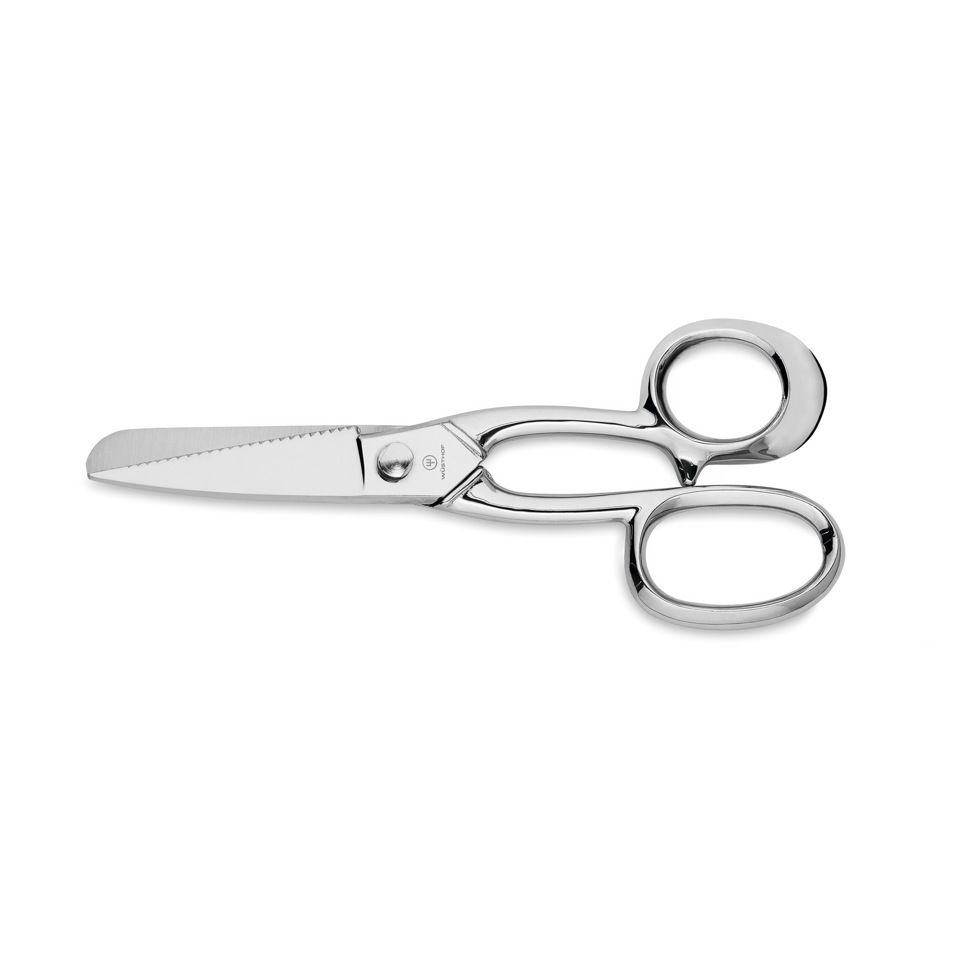 Fish Shears crafted from polished stainless steel featuring serrated blades and ergonomic dual ring handles for precise and efficient fish preparation.