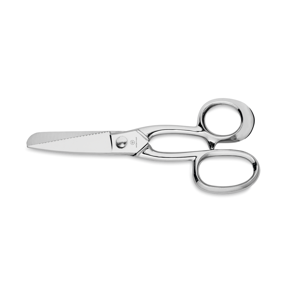 Fish Shears crafted from polished stainless steel featuring serrated blades and ergonomic dual ring handles for precise and efficient fish preparation.