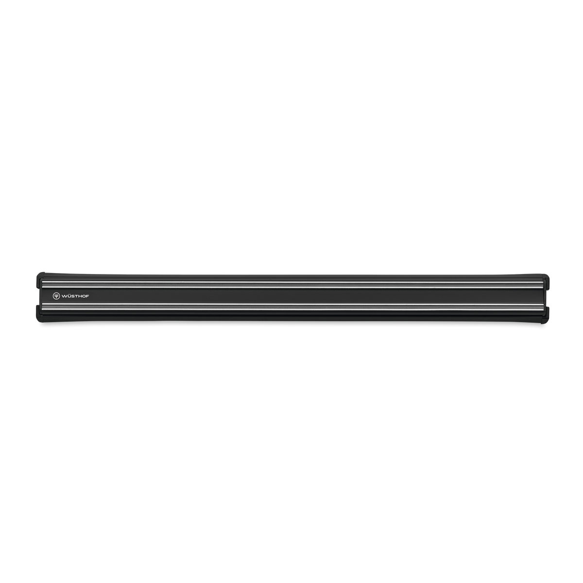 18" Magnetic Holder in black finish with discreet WÜSTHOF logo, designed to securely hold forged kitchen knives including chefs knives.