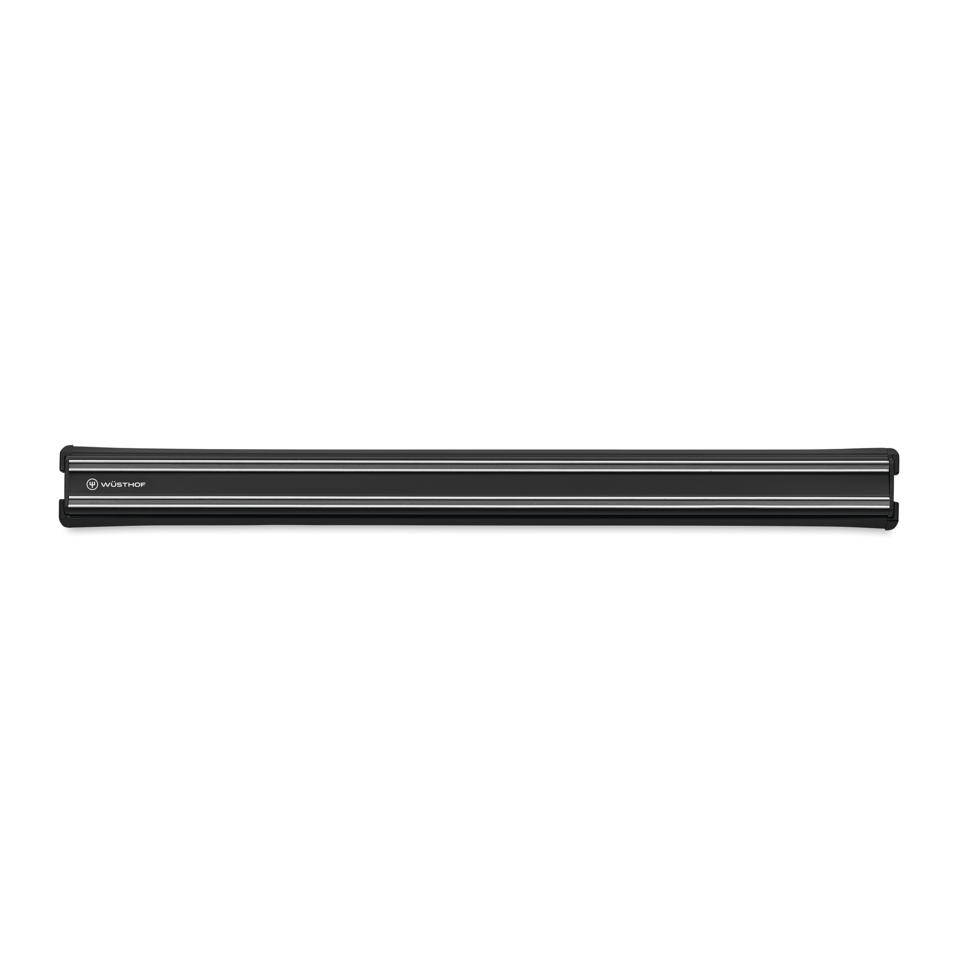 18" Magnetic Holder in black finish with discreet WÜSTHOF logo, designed to securely hold forged kitchen knives including chefs knives.