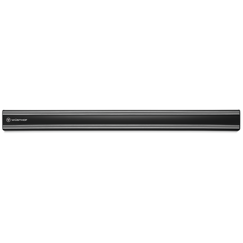 20" Magnetic Holder in sleek black finish with subtle WÜSTHOF logo, designed to securely hold forged kitchen knives including chefs knives.