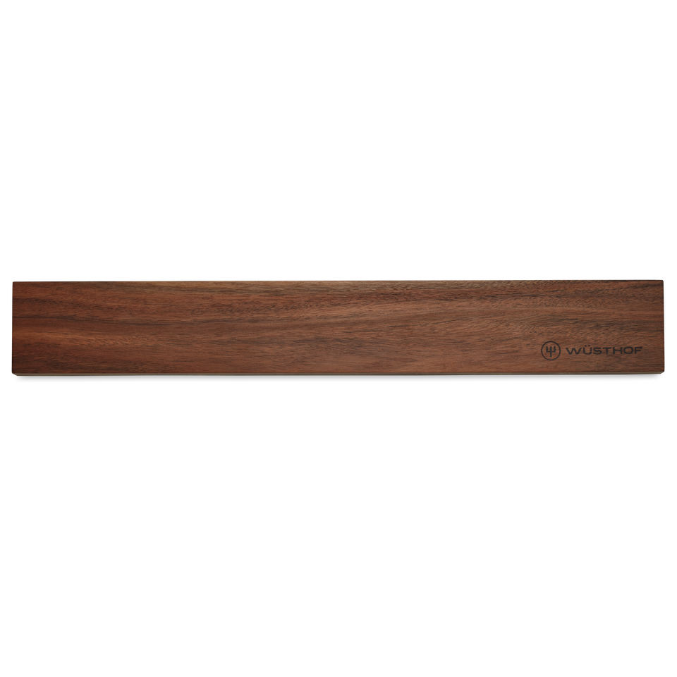 18" Magnetic Holder in dark wood finish with subtle WÜSTHOF logo, designed for secure storage of forged kitchen knives and chefs knives.