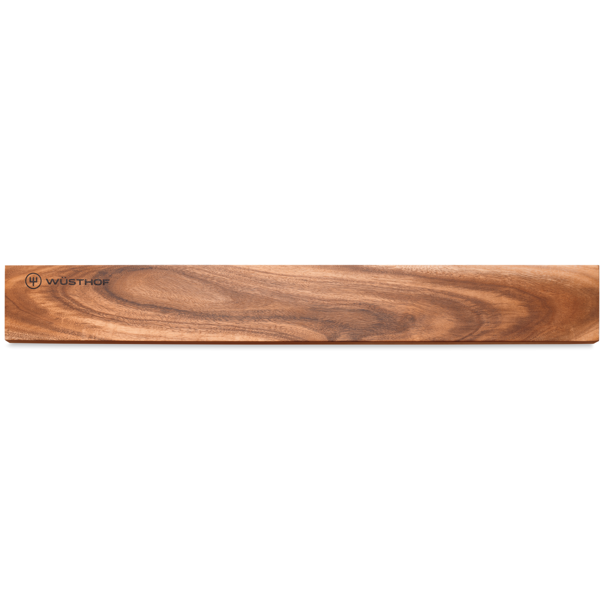 20" Magnetic Holder in warm walnut wood finish featuring the WÜSTHOF logo, designed to securely hold forged kitchen knives including chefs knives.