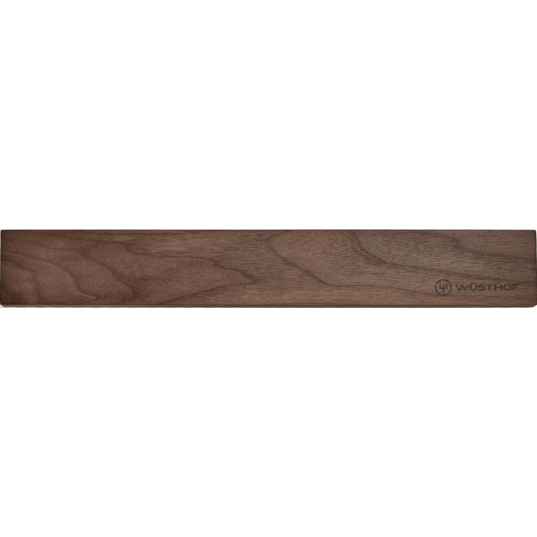 18" Magnetic Holder in a dark wood finish with subtle WÜSTHOF logo, designed for wall mounting to securely hold forged kitchen knives.
