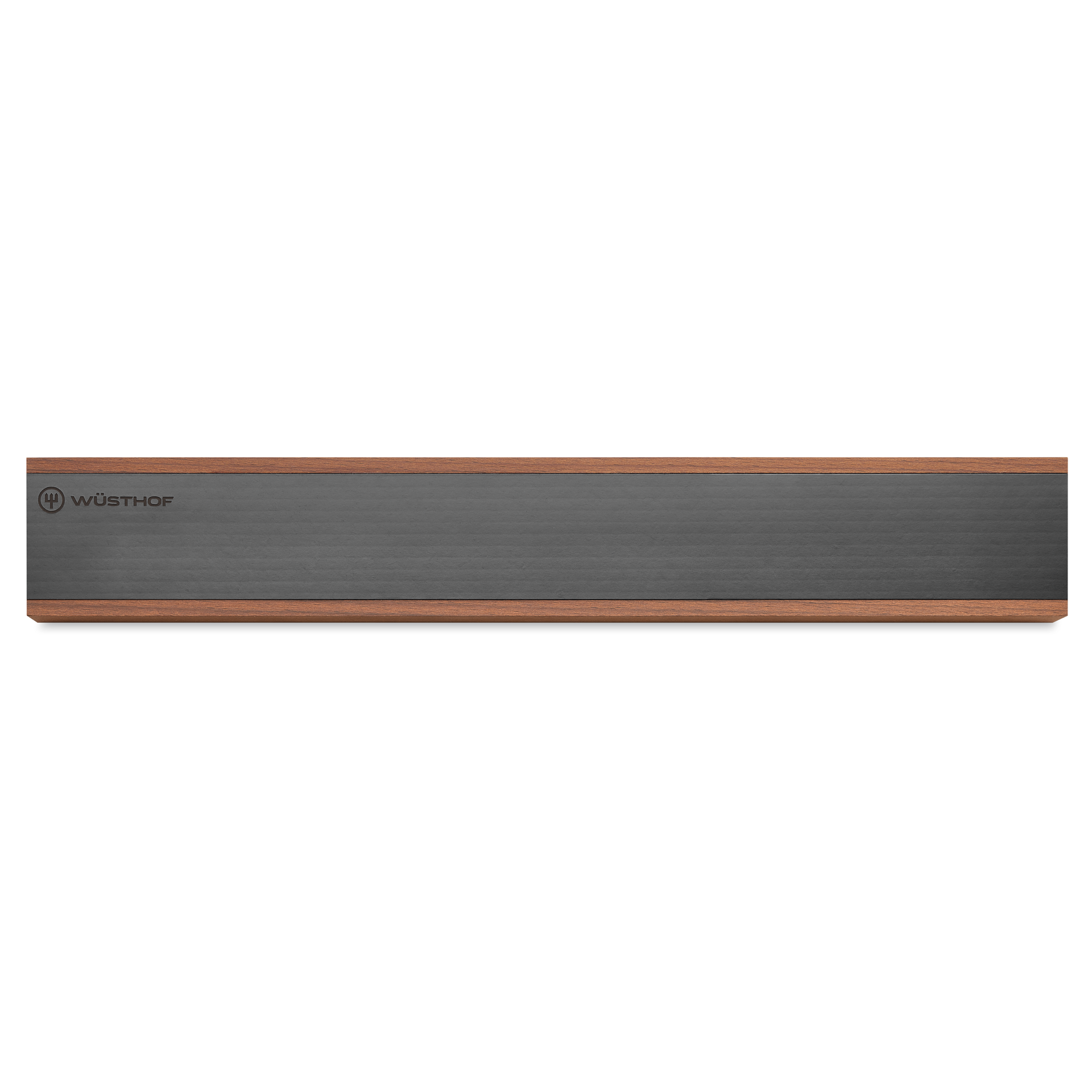 16" Heat-Treated Beech Magnetic Holder featuring a dark brushed metal surface with warm beech wood edges for elegant kitchen knife storage.