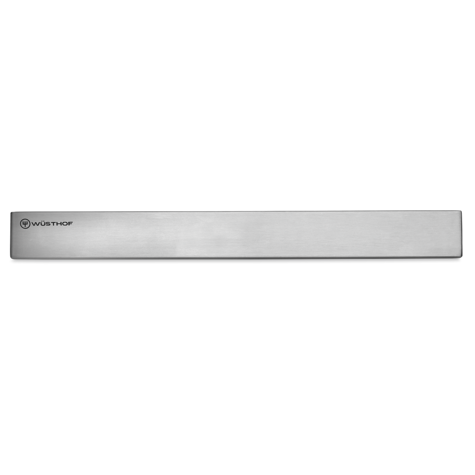 18" Magnetic Holder in brushed stainless steel finish with discreet WÜSTHOF logo, designed for mounting to securely store forged kitchen knives.