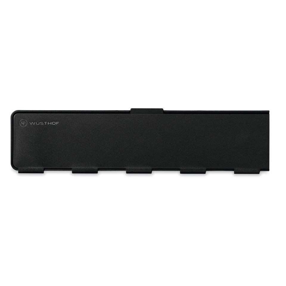 Wide Magnetic Blade Guard in black with subtle WÜSTHOF logo, designed to protect and securely store forged kitchen knives including chefs knives.
