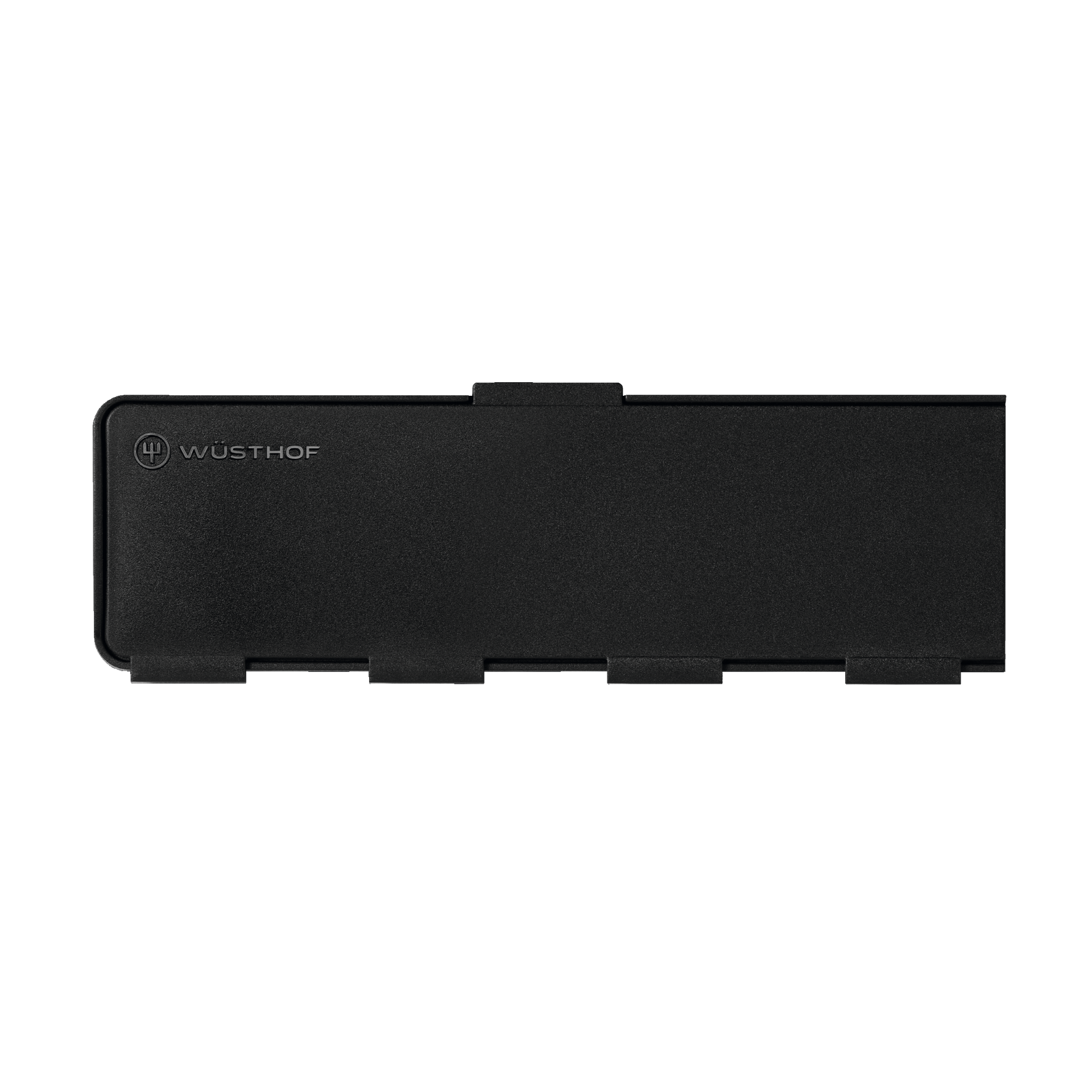 Wide Magnetic Blade Guard in black with subtle WÜSTHOF logo, designed to protect and securely cover the blade of forged German kitchen knives including chefs knives.