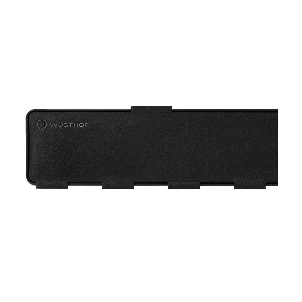 Wide Magnetic Blade Guard in black with subtle WÜSTHOF logo, designed to protect and securely cover the blade of forged German kitchen knives including chefs knives.