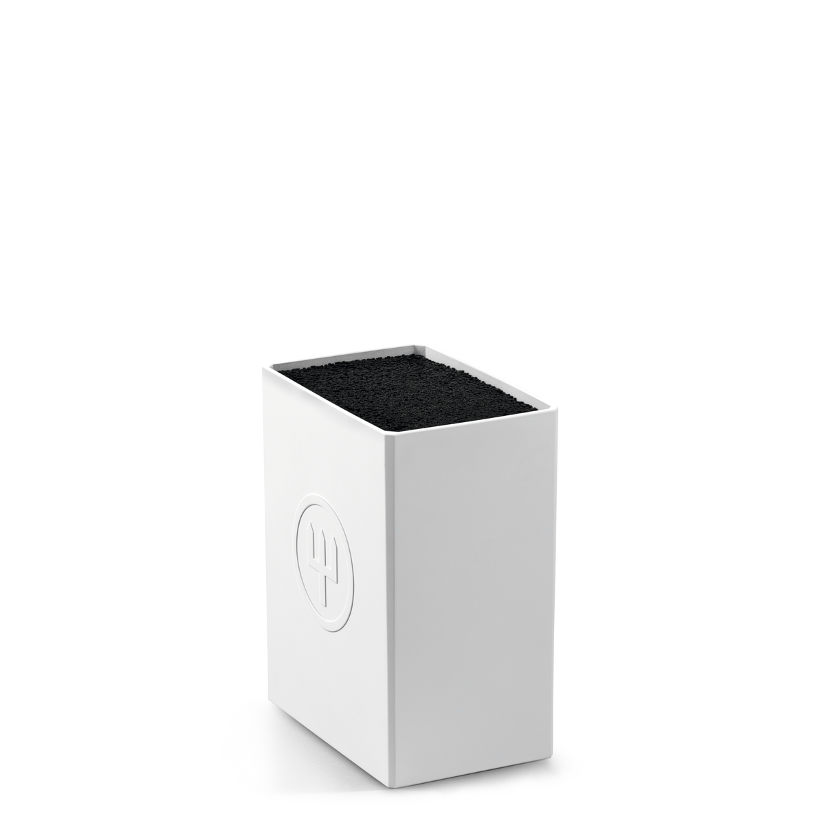 Create Knife Block featuring a modern white rectangular frame with a textured black insert for versatile and safe kitchen knife storage.