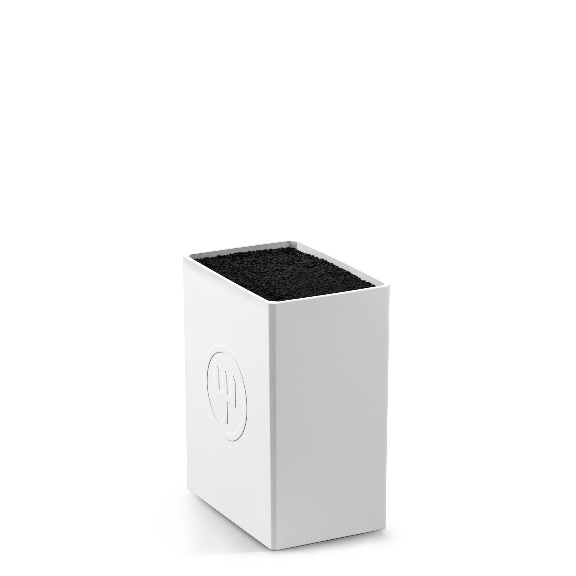 Create Knife Block featuring a modern white rectangular frame with a textured black insert for versatile and safe kitchen knife storage.