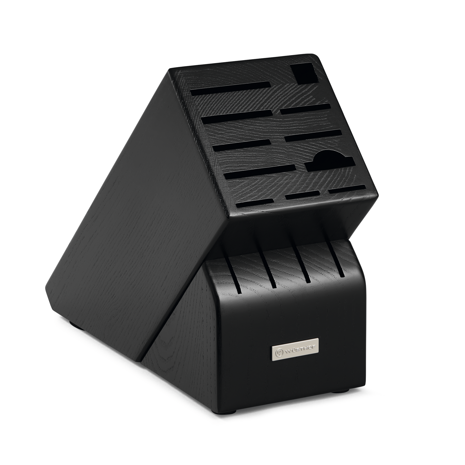 15-Slot Black Knife Block with a modern angled design crafted for organizing and securely storing various kitchen knives and tools.
