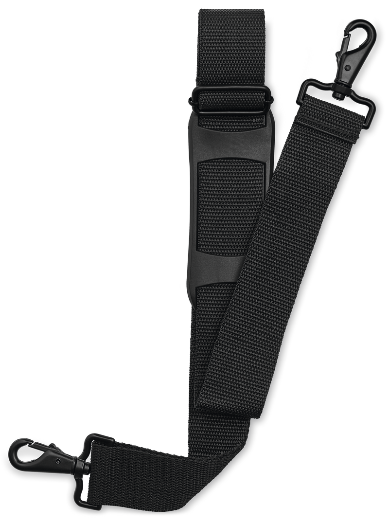10-Slot Knife Case detachable black shoulder strap made of durable woven fabric with sturdy metal swivel hooks for secure attachment and comfortable carrying