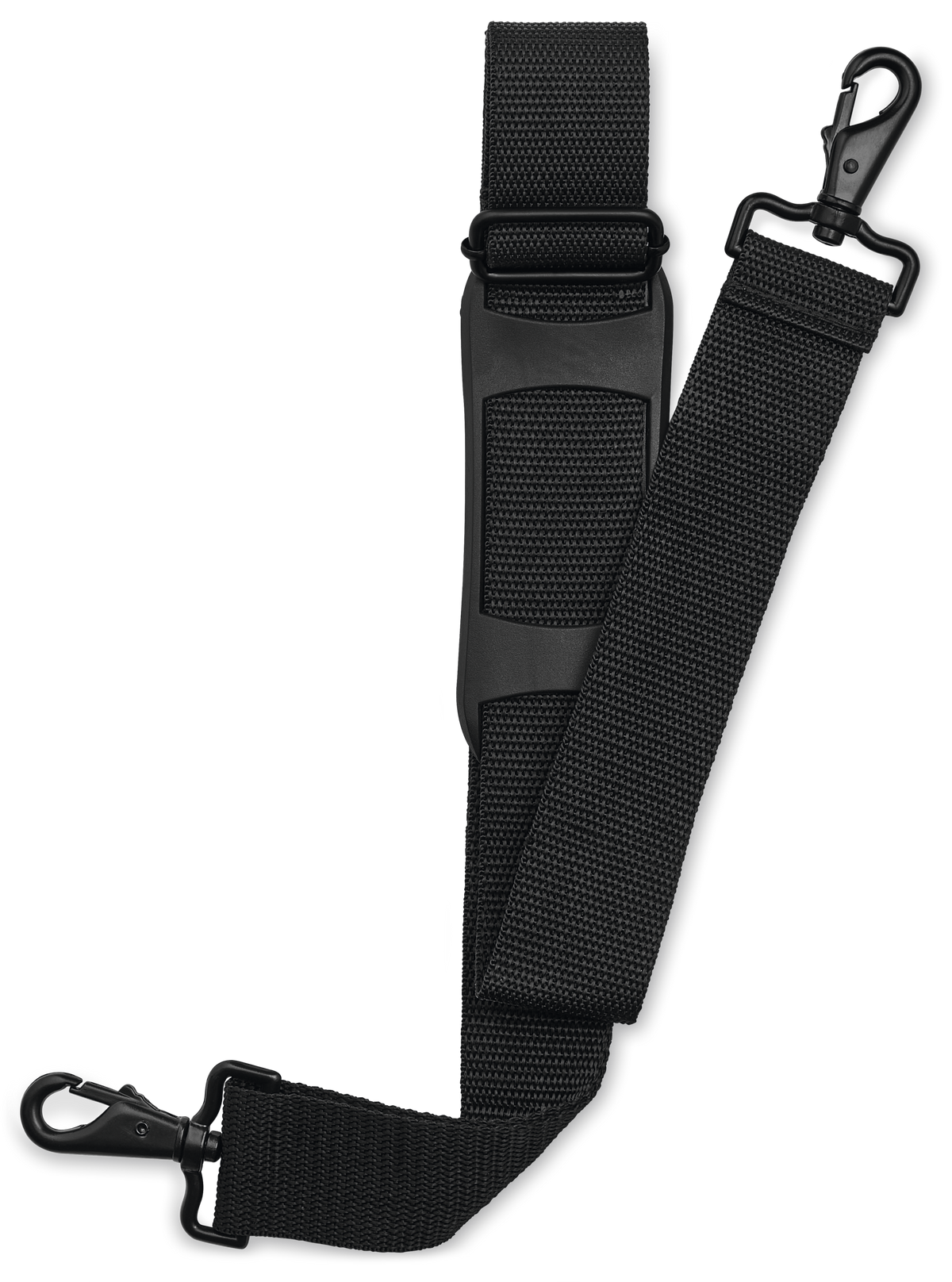 Detachable black woven shoulder strap with swivel hooks and padded section designed for comfortable carrying of the 18-Slot Knife Case.