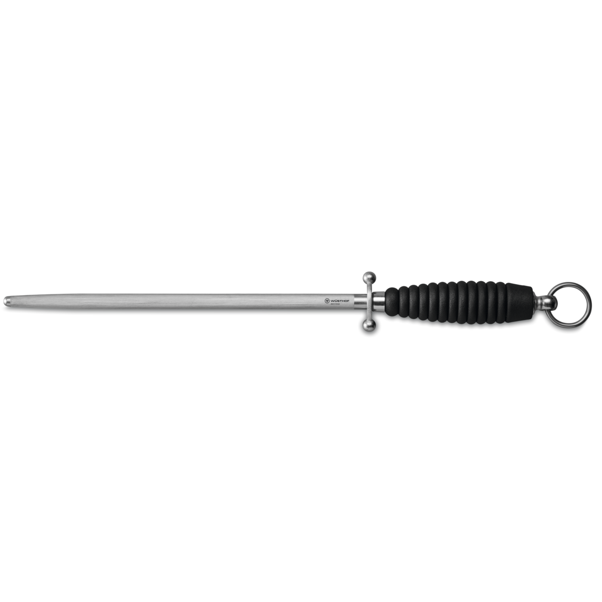 11" Honing Steel featuring a long stainless steel rod with a textured black handle and protective guard for sharpening and maintaining kitchen knives.