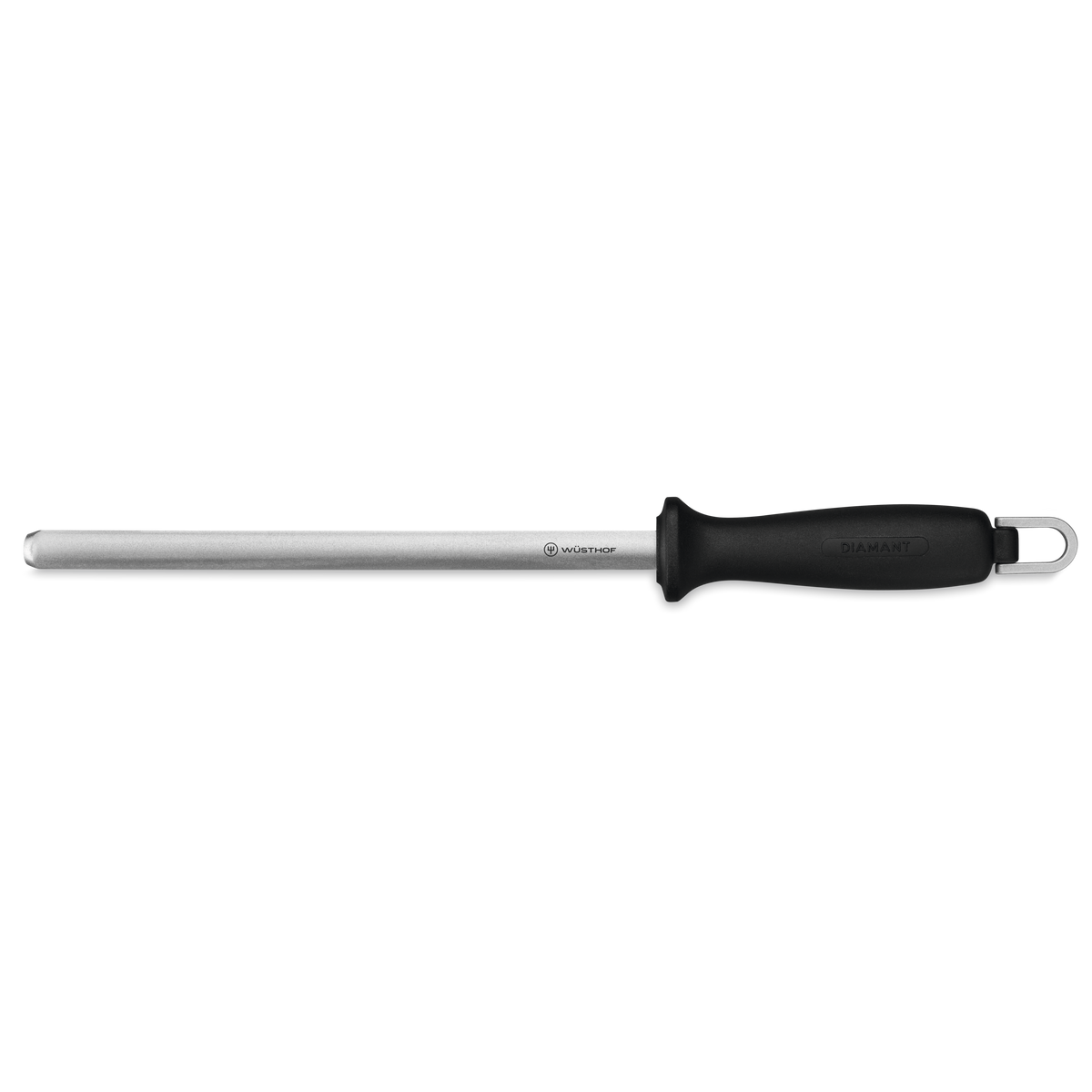 9" Diamond Knife Sharpener with a textured sharpening rod and ergonomic black handle designed for precise edge maintenance on kitchen knives.