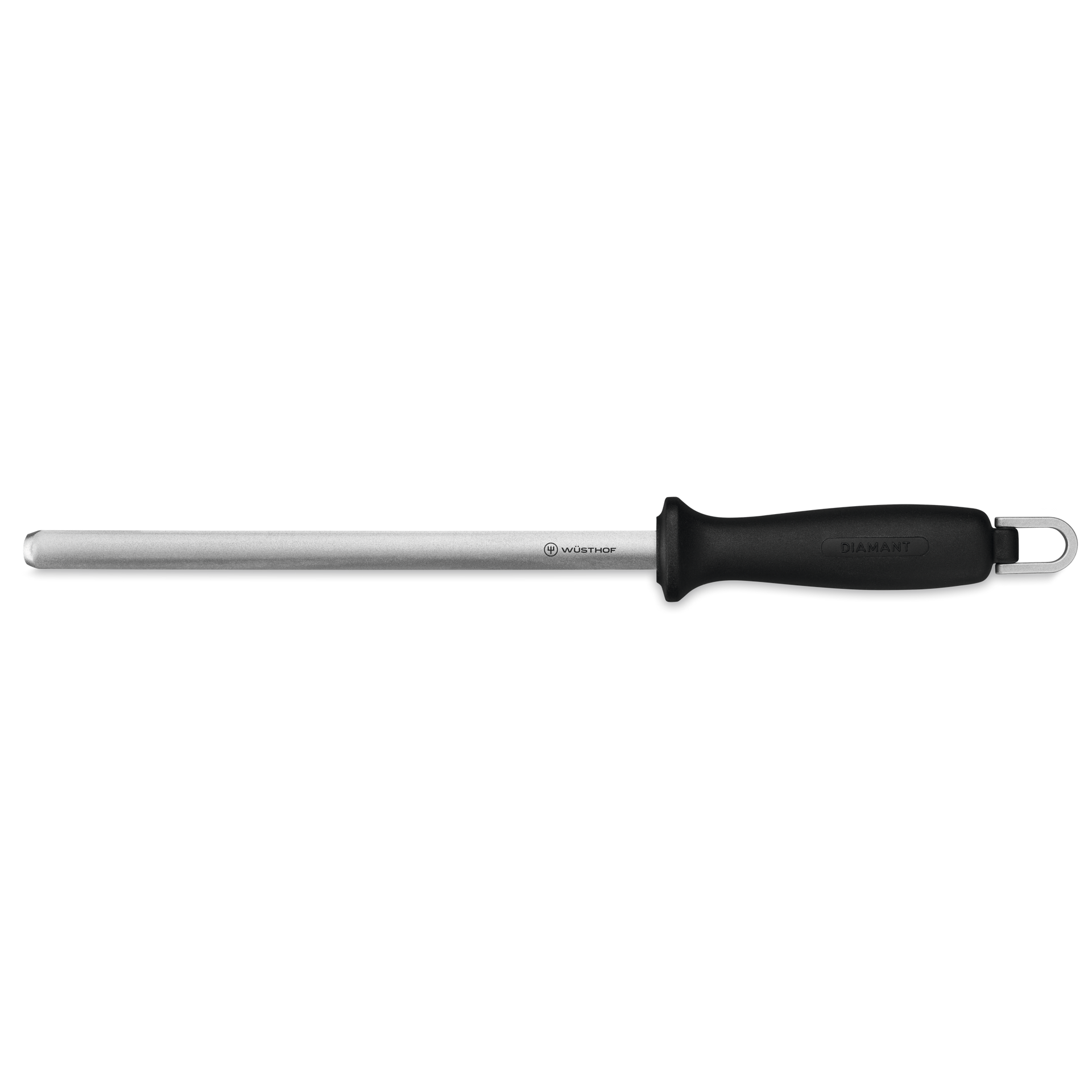 9" Diamond Knife Sharpener with a textured sharpening rod and ergonomic black handle designed for precise edge maintenance on kitchen knives.
