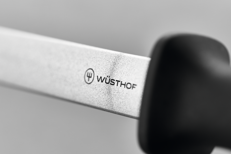 9" Diamond Knife Sharpener with a polished sharpening rod and ergonomic black handle featuring the WÜSTHOF logo for precision knife maintenance.