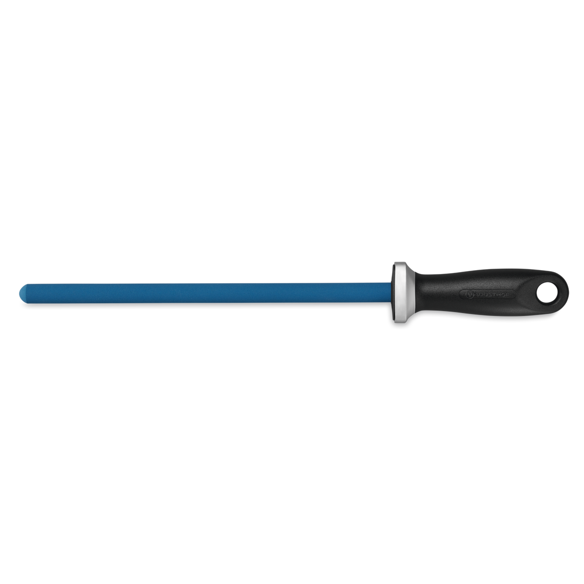 10" Ceramic Sharpening Rod J800 with a blue ceramic honing surface and ergonomic black handle, designed for precision knife sharpening.