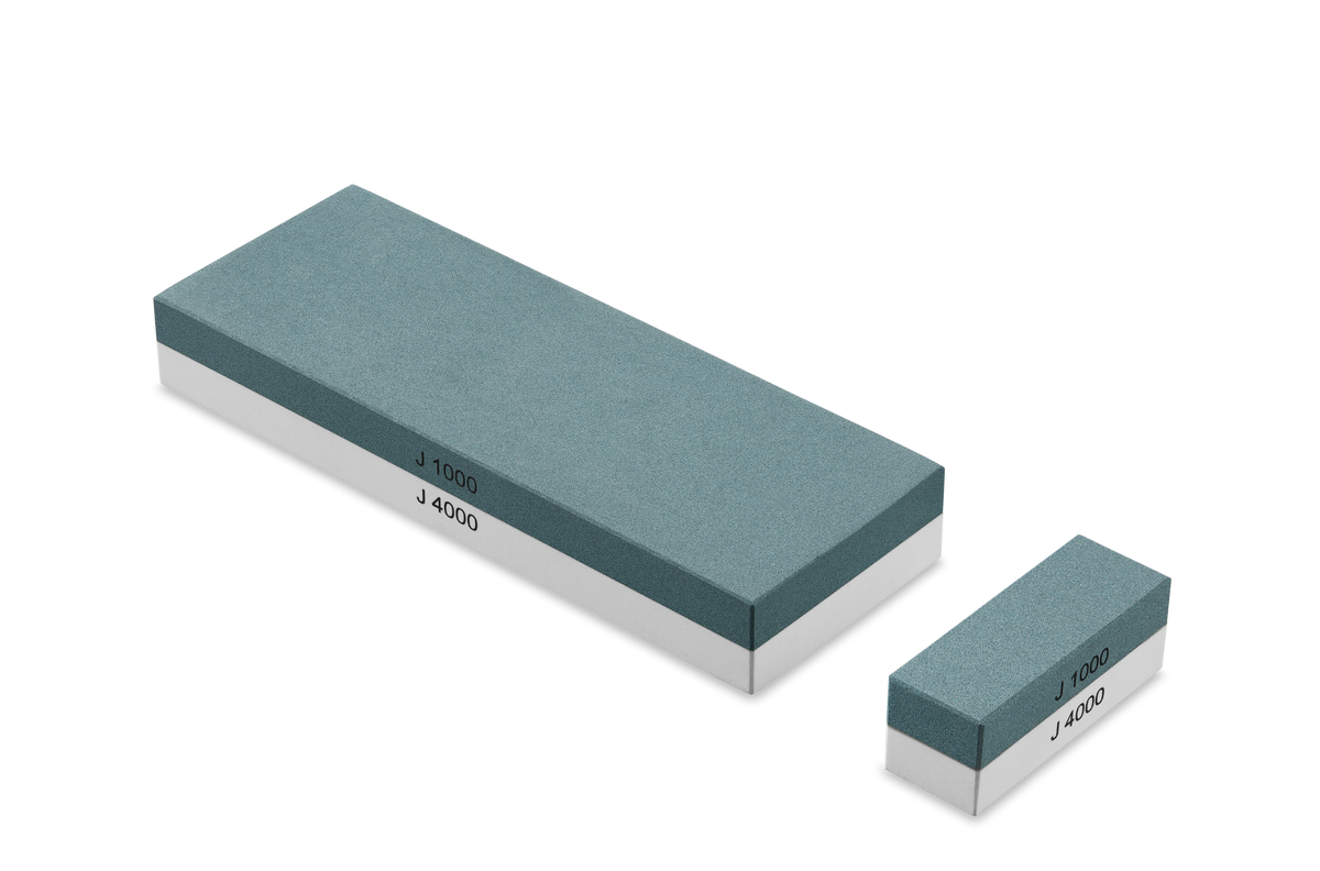 Whetstone J 1000 / 4000 incl. non-slip Holder with dual grit surfaces in muted blue for sharpening and polishing WÜSTHOF forged German kitchen knives.