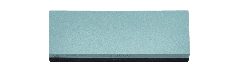 Whetstone J 400 / 2000 sharpening stone with dual grit surfaces in muted teal for sharpening and refining edges on WÜSTHOF forged kitchen knives.