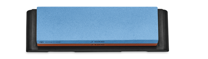 Whetstone J 1000 / 3001 incl. non-slip Holder featuring dual grit surfaces in blue and orange for sharpening and honing WÜSTHOF forged kitchen knives.