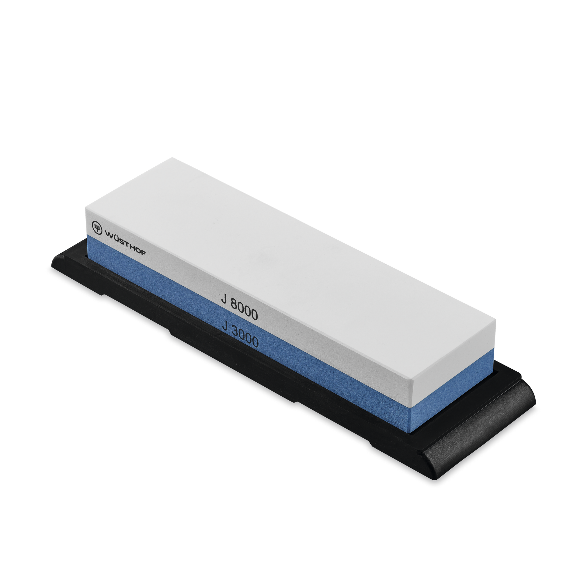 Whetstone J 3000 / 8000 incl. non-slip Holder with dual grit sharpening and polishing surfaces in white and blue for maintaining precision edges on WÜSTHOF forged kitchen knives.