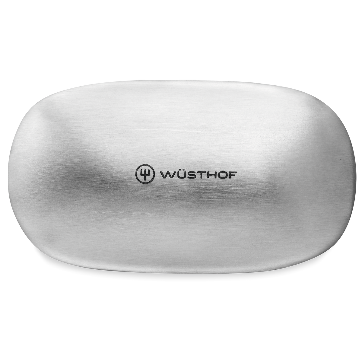 Wüsthof Stainless Steel Soap with sleek brushed metal surface designed to neutralize strong kitchen odors after handling garlic or fish.