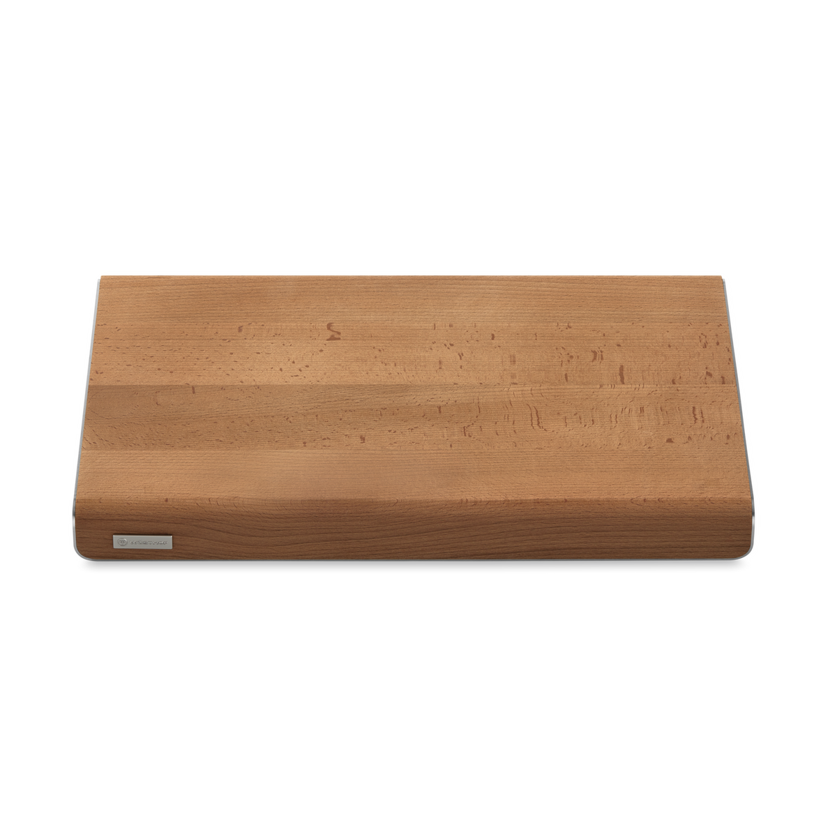 Heat-Treated Beech and Stainless Steel Cutting Board with a smooth, natural wood surface and sturdy stainless steel edges for durable kitchen prep.