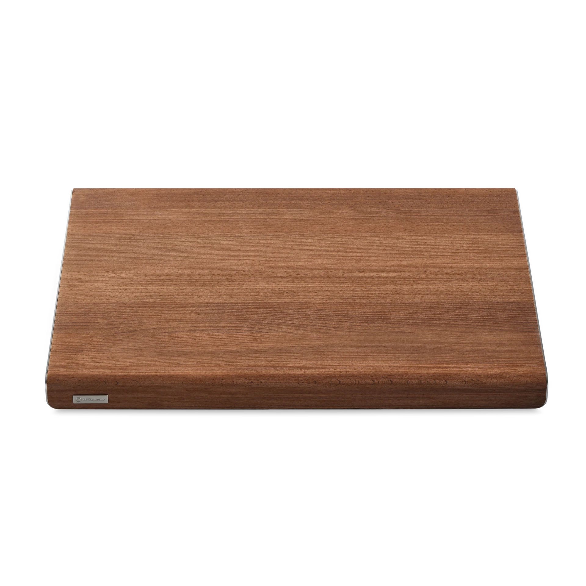 Heat-Treated Beech and Stainless Steel Cutting Board with a smooth, warm wood surface and sturdy stainless steel trim for reliable kitchen prep.