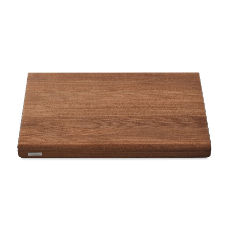 Heat-Treated Beech and Stainless Steel Cutting Board with a smooth, warm wood surface and sturdy stainless steel trim for reliable kitchen prep.