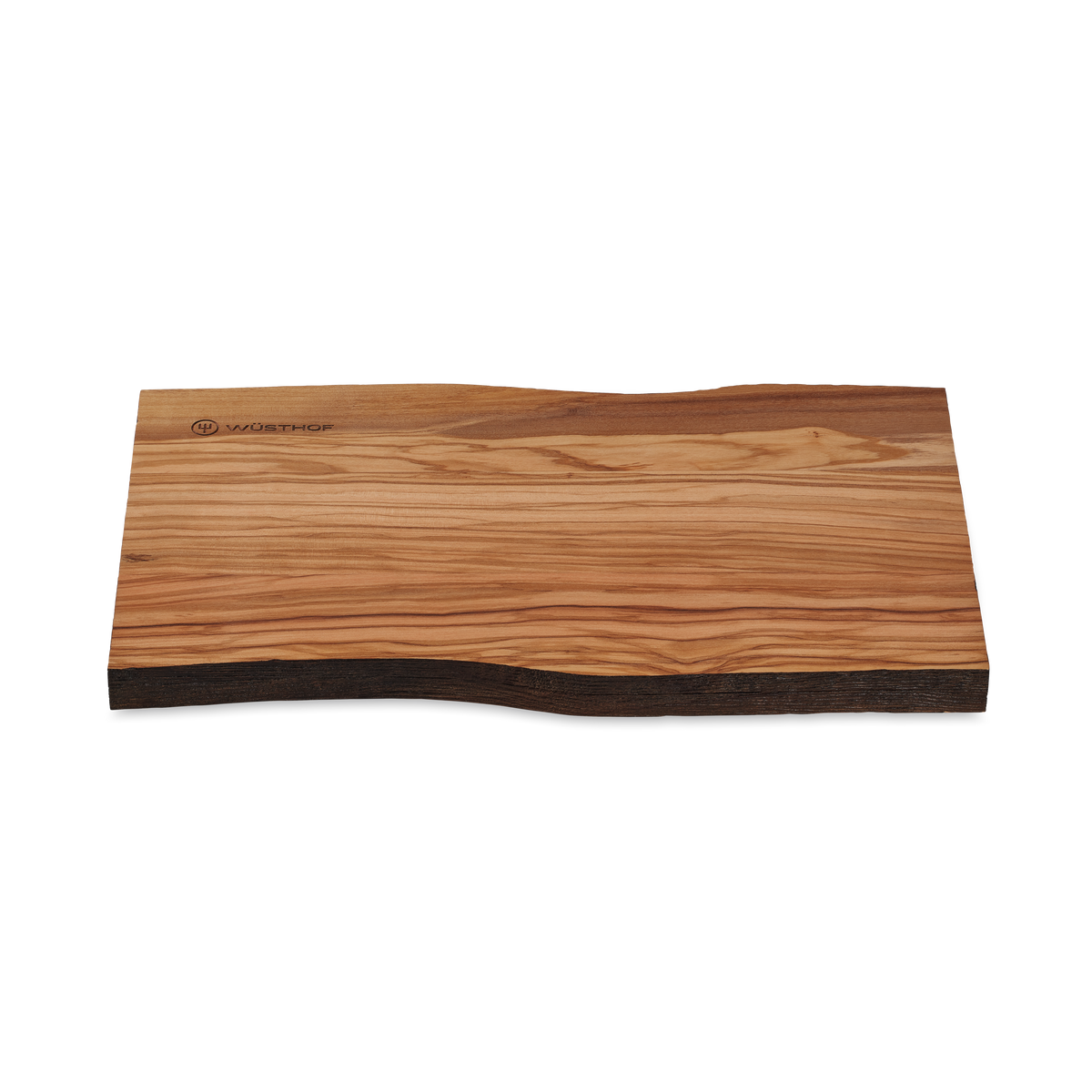 Dune Cutting Board made from natural wood with a smooth, grain-textured surface and organic, uneven edges, branded subtly on one corner.