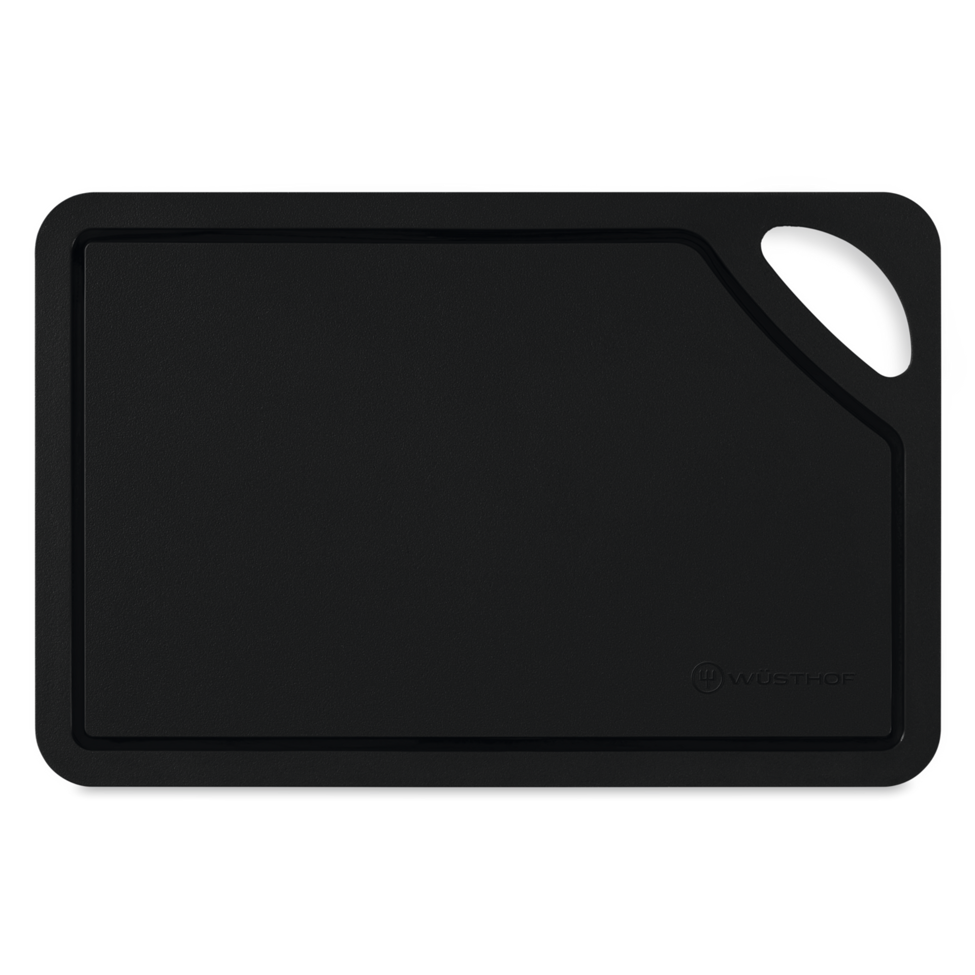 Black TPU Cutting Board with a textured surface, juice groove along the edge, and a convenient handle for easy grip and storage.