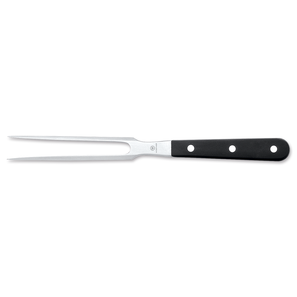 Classic 7" Straight Meat Fork with a polished stainless steel fork and a black triple-riveted handle for secure grip and precise carving.