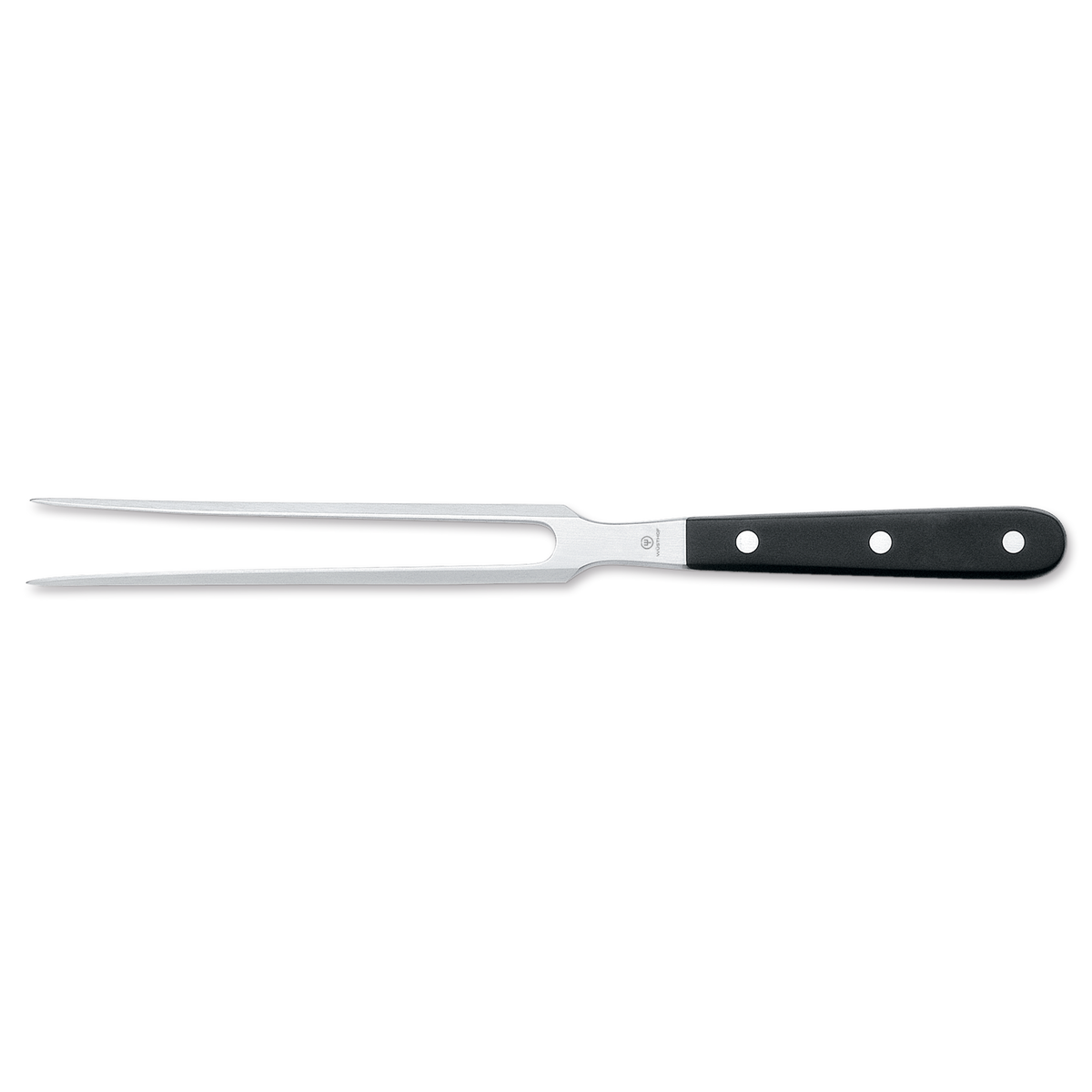 Classic 8" Straight Meat Fork with polished stainless steel tines and a black triple-riveted handle for secure grip and precise carving.