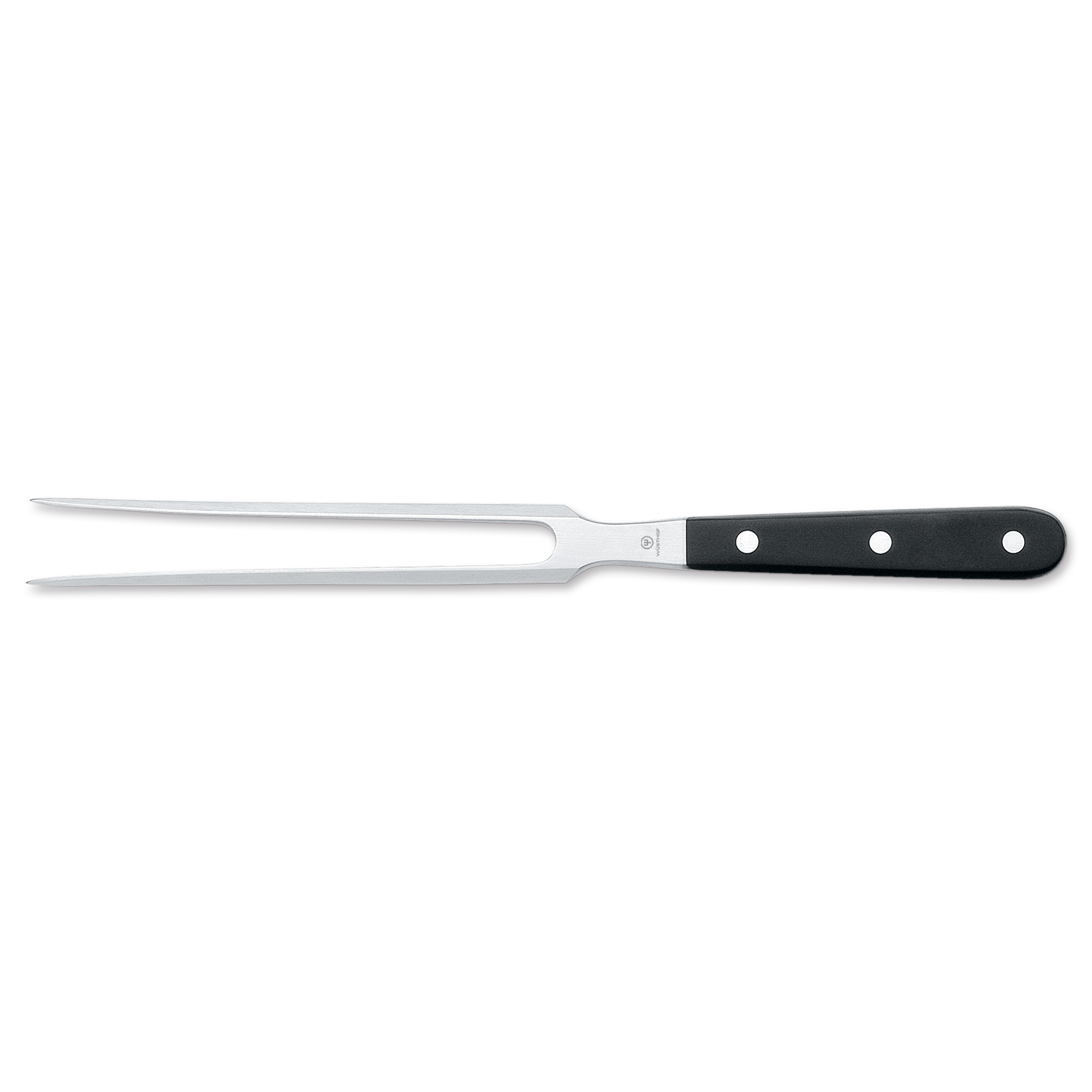 Classic 8" Straight Meat Fork with polished stainless steel tines and a black triple-riveted handle for secure grip and precise carving.